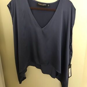 New York & Company Navy V-Neck Blouse